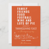 家族の友人フードフットボールワインパイ感謝祭 招待状 (正面)
