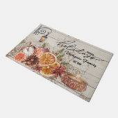 家族の名スタイリッシュ前モダンの素朴な木のクリスマス ドアマット (アングル)