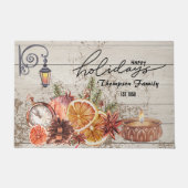 家族の名スタイリッシュ前モダンの素朴な木のクリスマス ドアマット (正面)