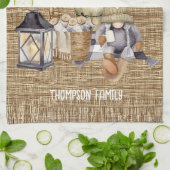 家族の名スタイリッシュ前モダンラップ水の色サンタ キッチンタオル (折り畳み)