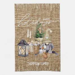 家族の名スタイリッシュ前モダンラップ水の色サンタ キッチンタオル