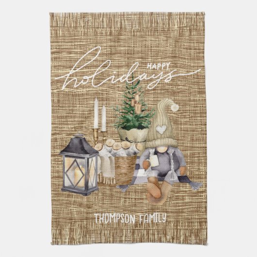 家族の名スタイリッシュ前モダンラップ水の色サンタ キッチンタオル (縦)