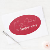 家族の名前から赤いクリスマス 楕円形シール (封筒)