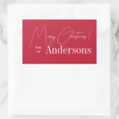 家族の名前から赤いクリスマス 長方形シール (バッグ)