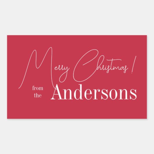 家族の名前から赤いクリスマス 長方形シール (正面)