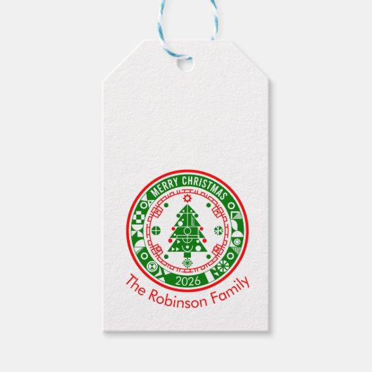 家族の名前でメリークリスマス ギフトタグ (正面)