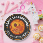 家族の名前で幸せな感謝祭（編集可能） ペーパープレート (パーティー)