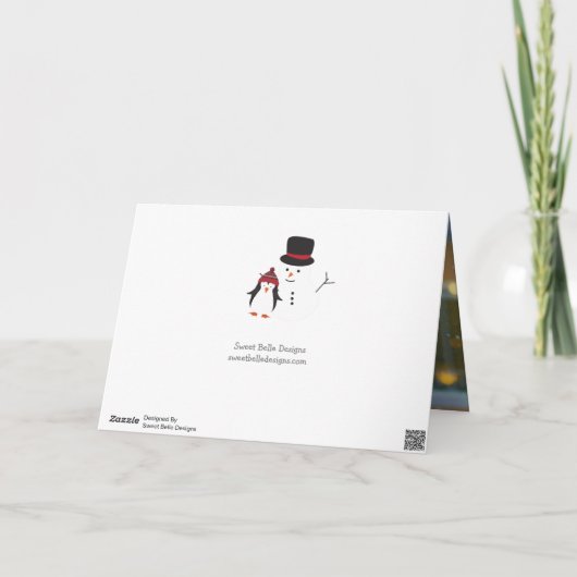 家族の名前と写真とクリスマススノーフレーク カード (裏面)