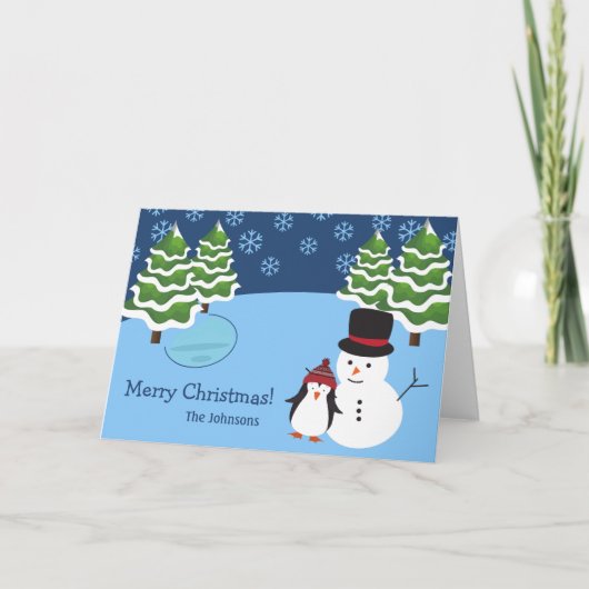 家族の名前と写真とクリスマススノーフレーク カード (正面)