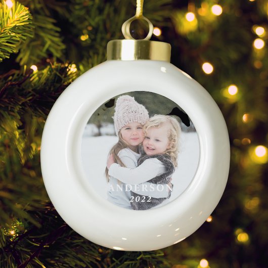 家族の名前と写真のクリスマス セラミックボールオーナメント