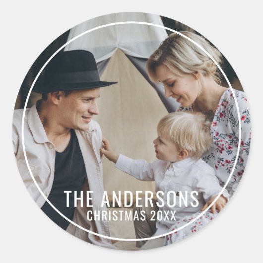 家族の名前と家族写真 ラウンドシール (正面)