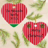 家族の名前と年の赤と白ストライプ数 セラミックオーナメント