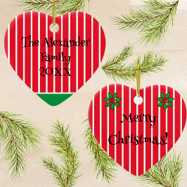 家族の名前と年の赤と白ストライプ数 セラミックオーナメント