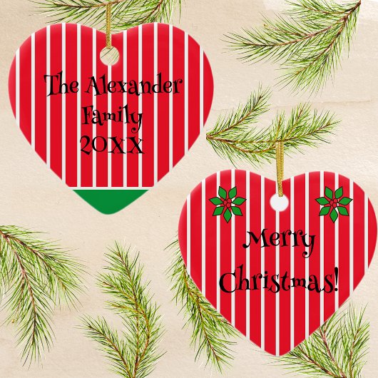 家族の名前と年の赤と白ストライプ数 セラミックオーナメント