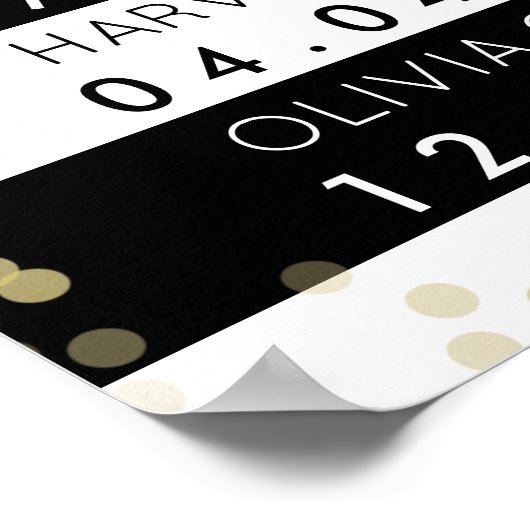 家族の名前と日付ブラックストライプと金ゴールド紙吹雪 ポスター (角)