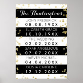 家族の名前と日付ブラックストライプと金ゴールド紙吹雪 ポスター (正面)