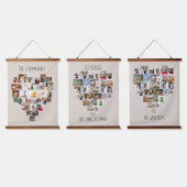 家族の名前のハート形87写真コラージュ 吊り下げ型タペストリー (トリプル)