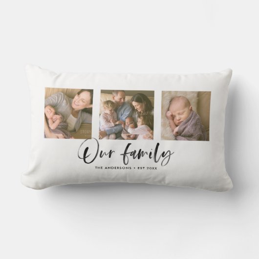 「家族の名前の写真コラージュを作成する」 ランバークッション (正面)