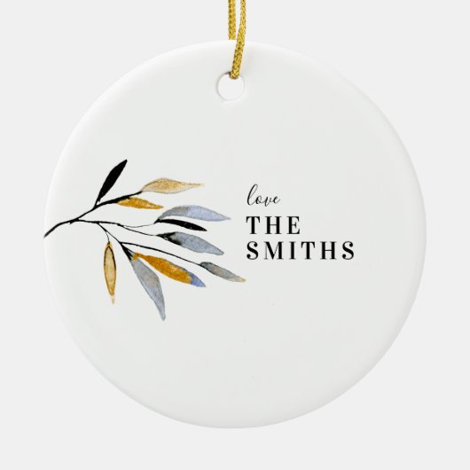 家族の名前の年のシンプルクリスマス セラミックオーナメント (正面)