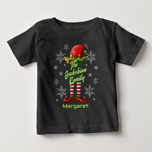 家族の名前の年の懇親会一致のクリスマス小妖精や小人 ベビーTシャツ (正面)