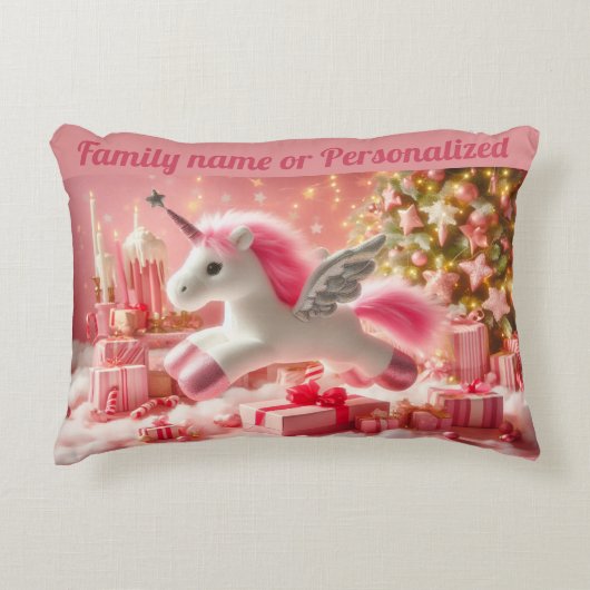 家族の名前またはユニッパーソナライズされたクのクリスマス アクセントクッション (正面)