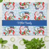 家族の名前または文字雪だるまサンタクリスマスギフト キッチンタオル (折り畳み)