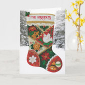 家族の名前をカスタマイズするクリスマスストッキングカード カード (黄色い花)