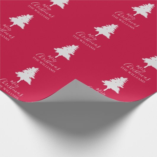 家族の名前をパーソナライズ赤い色ホワイトクリスマス ラッピングペーパー (角)