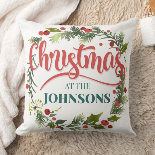 家族の名前を追加するクリスマスエレガント クッション (ブランケット)