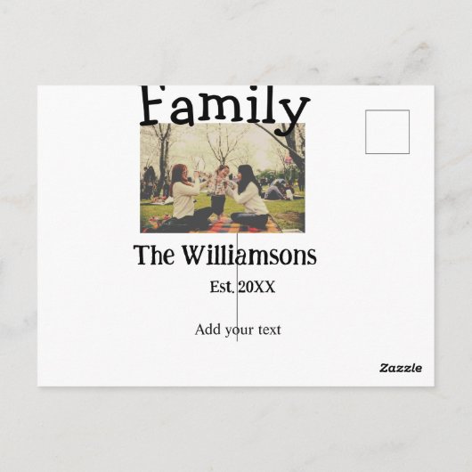 家族の名前を追加する写真年の素朴なヴィンテージテンプレート ポストカード (裏面)