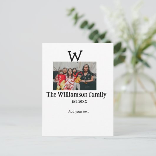 家族の名前を追加する写真年の素朴なヴィンテージ懇親会 ポストカード (スタンド正面)