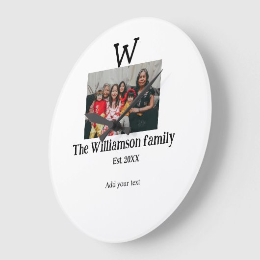 家族の名前を追加する写真年の素朴なヴィンテージ懇親会 ラージ壁時計 (傾斜)