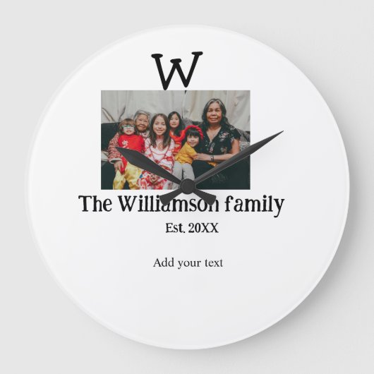 家族の名前を追加する写真年の素朴なヴィンテージ懇親会 ラージ壁時計 (正面)