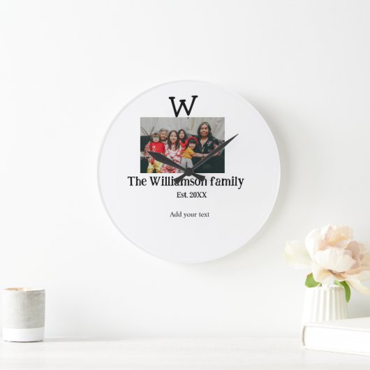 家族の名前を追加する写真年の素朴なヴィンテージ懇親会 ラージ壁時計 (ホーム)