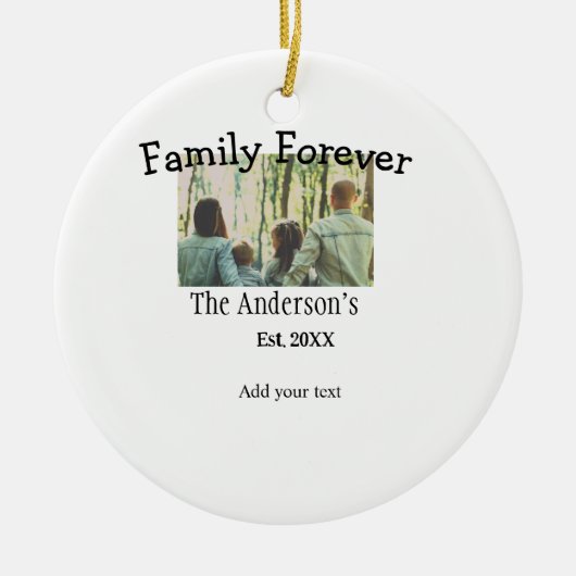 家族の名前を追加する写真年の素朴なヴィンテージ セラミックオーナメント (正面)