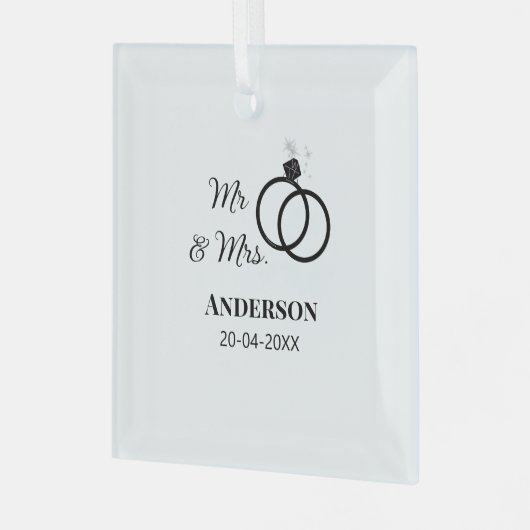 家族の名前を追加する日付結婚式の引き出物g ガラスオーナメント (正面左)