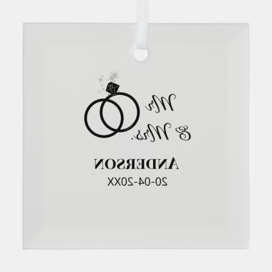 家族の名前を追加する日付結婚式の引き出物g ガラスオーナメント (裏面)