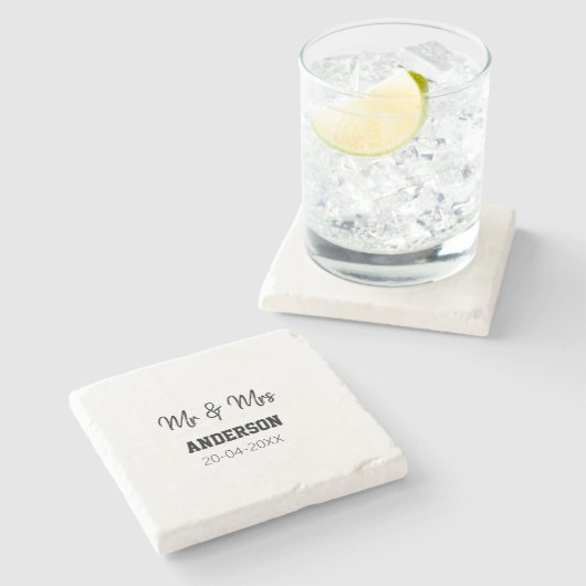 家族の名前を追加する日付結婚式の引き出物g ストーンコースター (横)