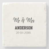 家族の名前を追加する日付結婚式の引き出物g ストーンコースター (正面)