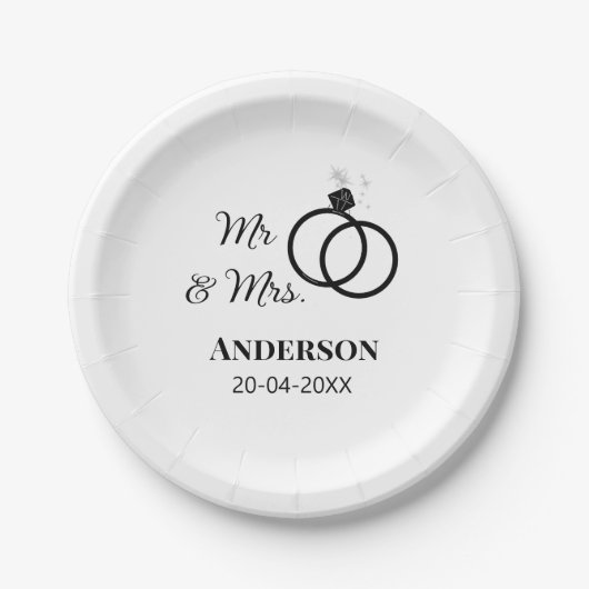 家族の名前を追加する日付結婚式の引き出物g ペーパープレート (正面)