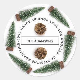 家族の名前アドレスRSVPホワイトクリスマスツリー ラウンドシール