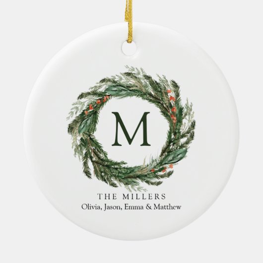 家族の名前クリスマスオーナメントモノグラムリース セラミックオーナメント (裏面)