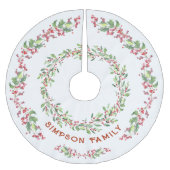 家族の名前クリスマスツリースカートホリーとアイビー ブラッシュドポリエステルツリースカート (正面)