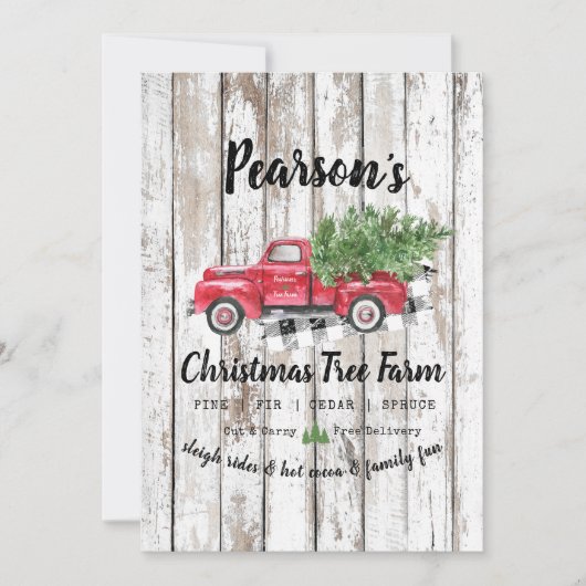 家族の名前クリスマスツリーファーム3フォトレッドトラック (正面)