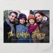 家族の名前クリスマスワンフォトレッド 箔シーズンカード (正面)