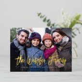 家族の名前クリスマスワンフォトレッド 箔シーズンカード (立ち正面)