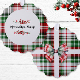 家族の名前クリスマスヴィンテージギフトplaid赤グリーン オーナメントカード