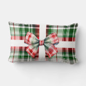家族の名前クリスマスヴィンテージギフトplaid赤グリーン ランバークッション (裏面)