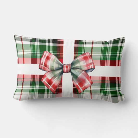 家族の名前クリスマスヴィンテージギフトplaid赤グリーン ランバークッション (裏面)