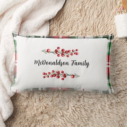 家族の名前クリスマスヴィンテージギフトplaid赤グリーン ランバークッション (ブランケット)